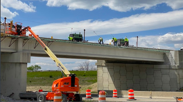 Crews began working Tuesday to repair the ramp from Interstate 70 to I-465 on Indianapolis’ east side. - Indiana Department of Transportation via Twitter