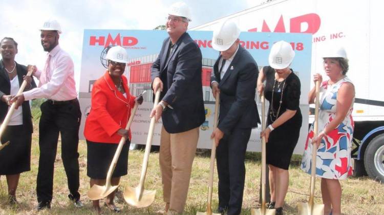 State, local and company officials broke ground on HMD Trucking's new headquarters in Gary earlier this month. - Courtesy IEDC