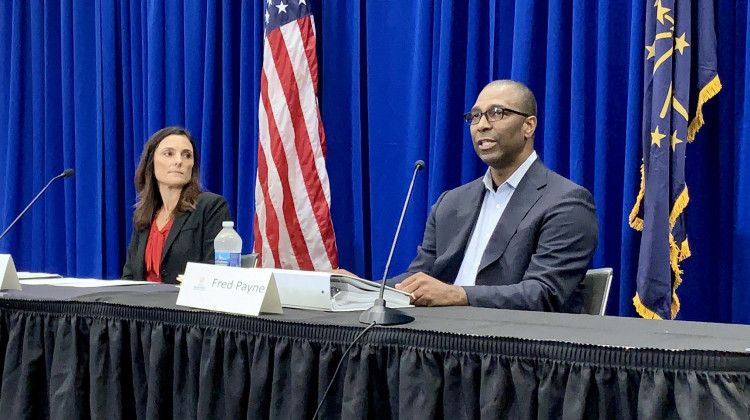 Fred Payne and Gina Ashley from the Indiana Department of Workforce Development held a news conference Friday. - Brandon Smith/IPB News