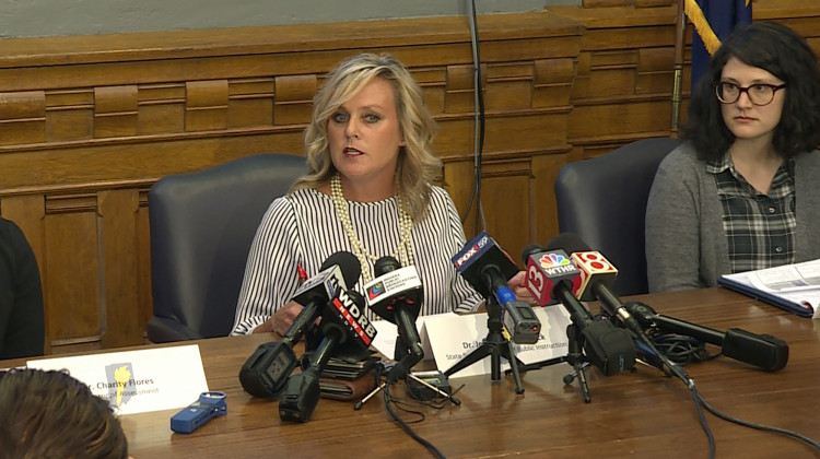 Superintendent of Public Instruction Jennifer McCormick meets with the press to discuss ILEARN results and concerns ahead of the scores going public Sept. 4. - Jeanie Lindsay/IPB News