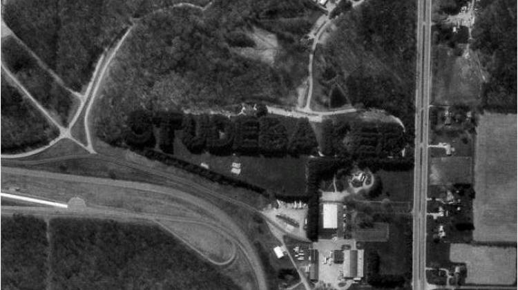 A portion of the former Studebaker Proving Ground is now Bendix Woods County Park, where trees were originally planted in the shape of the world "Studebaker." - USGS