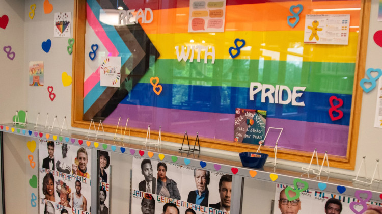 The book display for Pride Month was empty Friday afternoon after patrons checked out all the books in a show of support for the Peabody Public Library's staff. - Rebecca Green
/
WBOI News