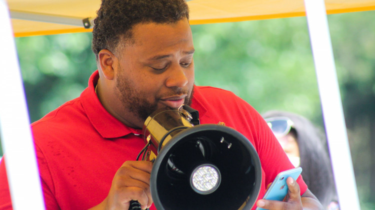 Aaron Green addressed the demonstration. He said he hopes people who are willing to have hard conversations about race show up to be uncomfortable and grow.  - (Lauren Chapman/IPB News)