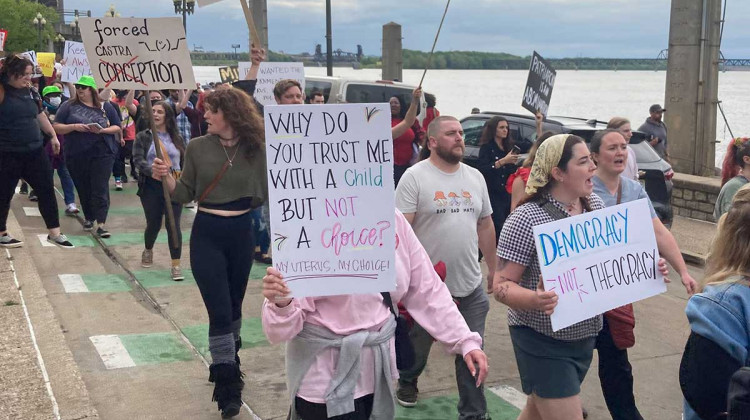 Hundreds of abortion rights protesters marched in downtown Louisville on May 4, 2022. - Ryan Van Velzer / WFPL