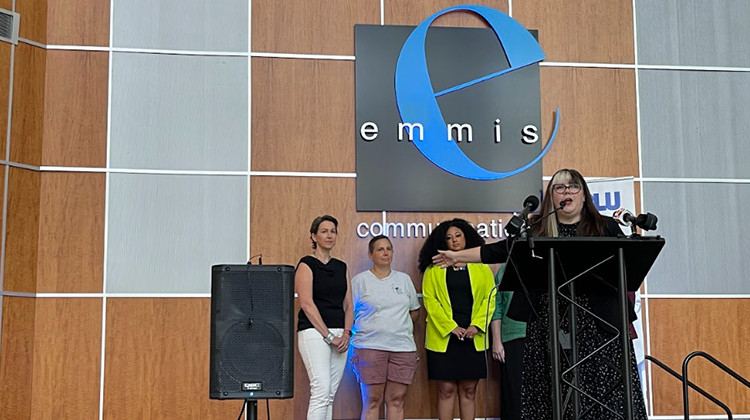 Representatives from the ACLU of Indiana and some of the more than 200 Indiana businesses that signed a letter in support of abortion access spoke at a press conference at Emmis Communications in Indianapolis on Thursday, July 21, 2022. - Sydney Dauphinais/WFYI