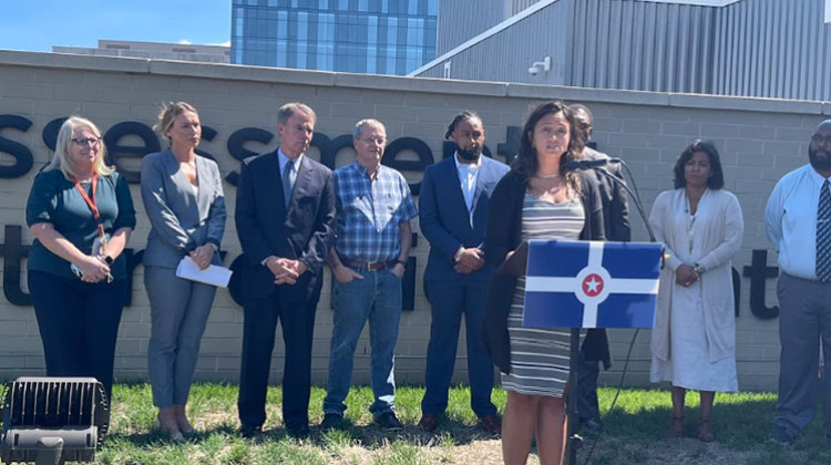 Director of the Office of Public Health and Safety Lauren Rodriguez announces the budget proposal at the Assessment and Intervention Center. - Sydney Dauphinais/WFYI