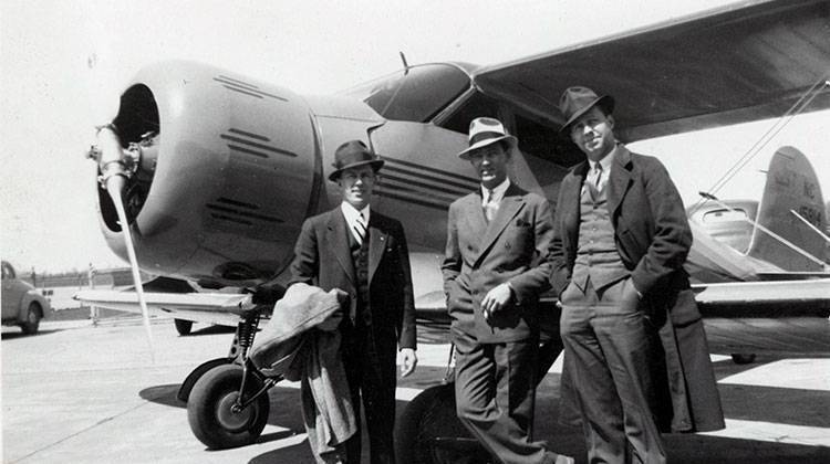 This 1940s photo of airline pilots at Indianapolis International Airport is one of many pieces in the collection. - Indiana Historical Society
