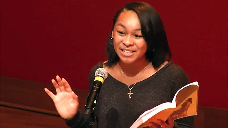Alyssa Gaines, the Indianapolis Youth Poet Laureate, reads a poem during Fall Fest 2019 at Central Library - Indianapolis Public Library via YouTube