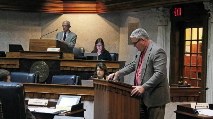 Sen. Andy Zay (R-Huntington) offers closing remarks for his bill to raise the limit for children in a foster family.  - Lauren Chapman/IPB News