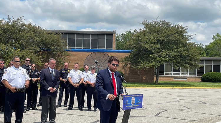 Katrina Pross/WFYI - Councillor Paul Annee speaks at a press conference at the IMPD training center on June 21.