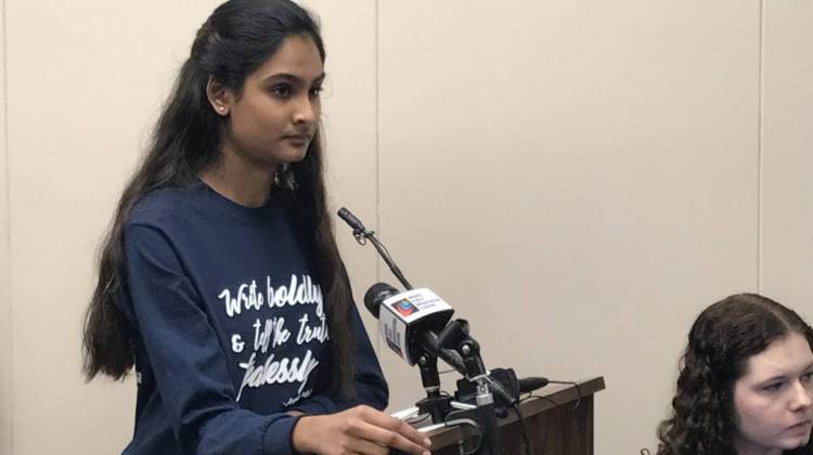 Plainfield High School student journalist Anu Nattam testifies about the censorship imposed by school officials on her publication. - Brandon Smith/IPB News