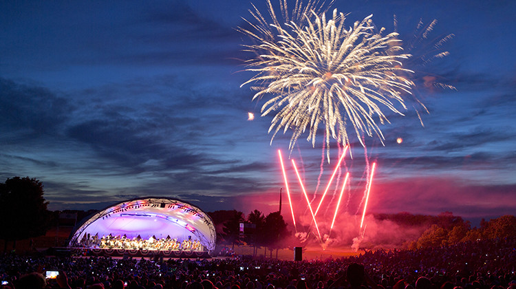 Fireworks explode as the Indianapolis Symphony Orchestra plays its annual patriotic celebration of America at Conner Prairie Amphitheater in Fishers, Sunday, July 2, 2017. - AP Photo/Michael Conroy