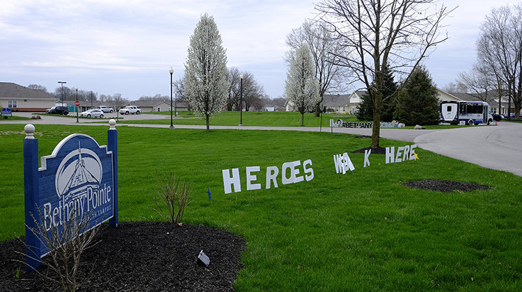 A sign is displayed at the Bethany Pointe Health Campus, Saturday, April 11, 2020, in Anderson, Ind. Multiple residents at the Indiana nursing home have died from COVID-19. The new coronavirus causes mild or moderate symptoms for most people, but for some, especially older adults and people with existing health problems, it can cause more severe illness or death. - AP Photo/Darron Cummings
