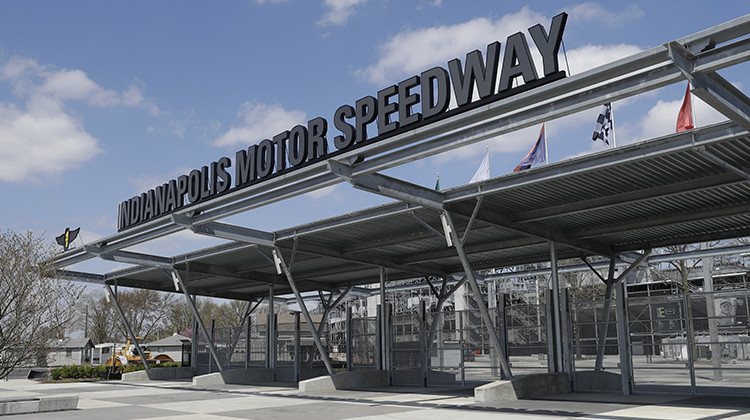 An entrance to Indianapolis Motor Speedway is viewed Saturday, April 18, 2020, in Indianapolis. The speedway is closed due to the coronavirus pandemic.  - AP Photo/Darron Cummings