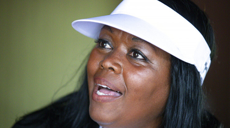 In this Friday, June 19, 2020, photo Jeannine Lee Lake, Democratic candidate for Indiana's 6th congressional district, speaks during an interview following a Juneteenth day event in Columbus, Ind. - AP Photo/Michael Conroy