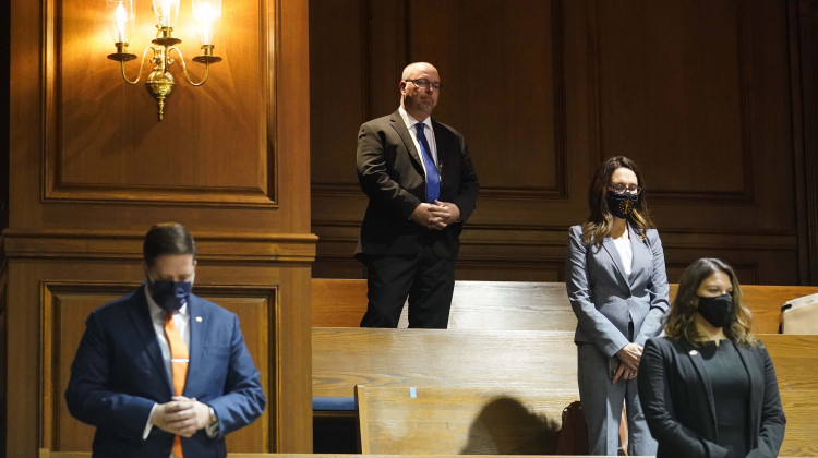 Rep. Curt Nisly (R-Milford), top row, was one of only two House lawmakers who refused to wear a mask during Tuesday's floor session.  - Darron Cummings/Associated Press