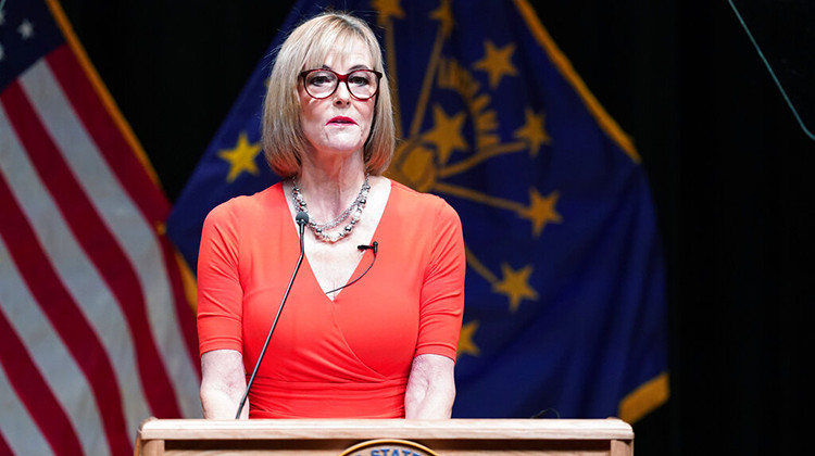 Lt. Gov. Suzanne Crouch speaks after being sworn in during an inaugural ceremony at the Indiana State Museum, Monday, Jan. 11, 2021, in Indianapolis. - AP Photo/Darron Cummings