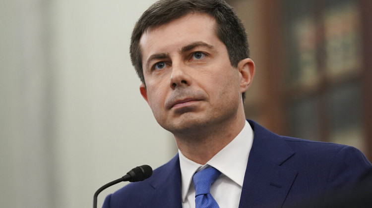FILE - In this Jan. 21, 2021, file photo, Transportation Secretary nominee Pete Buttigieg speaks during a Senate Commerce, Science and Transportation Committee confirmation hearing on Capitol Hill in Washington. - Stefani Reynolds/Pool via AP