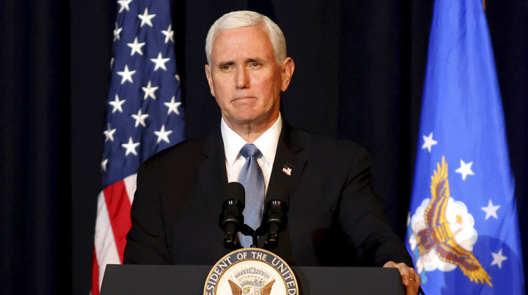 FILE - Vice President Mike Pence speaks during a memorial service for the late Air Force Brig. Gen. Chuck Yeager in Charleston, W. Va., on Jan. 15, 2021. Pence has a book deal. His autobiography, currently untitled, is scheduled to come out in 2023. - AP Photo/Chris Jackson, File