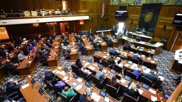 The House of Representative meet in the chamber at the Statehouse, Thursday, April 22, 2021, in Indianapolis. - AP Photo/Darron Cummings