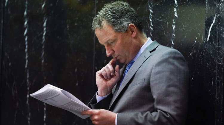 Indiana House Speaker Todd Huston looks at his notes during a session at the Statehouse, Thursday, April 22, 2021, in Indianapolis.  - AP Photo/Darron Cummings