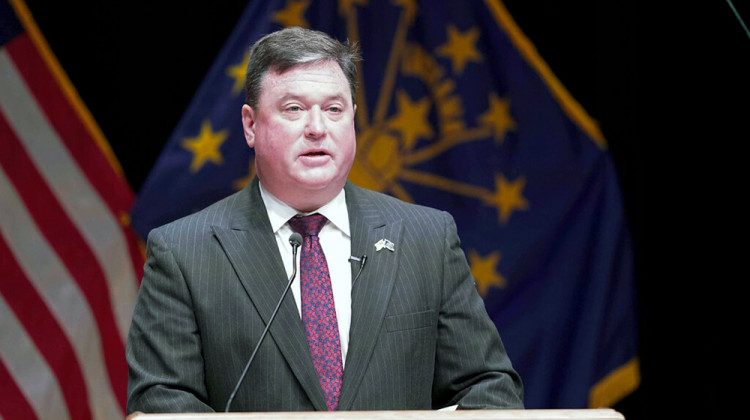 FILE - In this Jan. 11, 2021 file photo, Indiana's attorney general Todd Rokita speaks, in Indianapolis. Indiana's attorney general took aim Friday, May 1, 2021, at Gov. Eric Holcomb's attempt to block a new law giving state legislators more authority to intervene during public emergencies declared by the governor.  - AP Photo/Darron Cummings, File