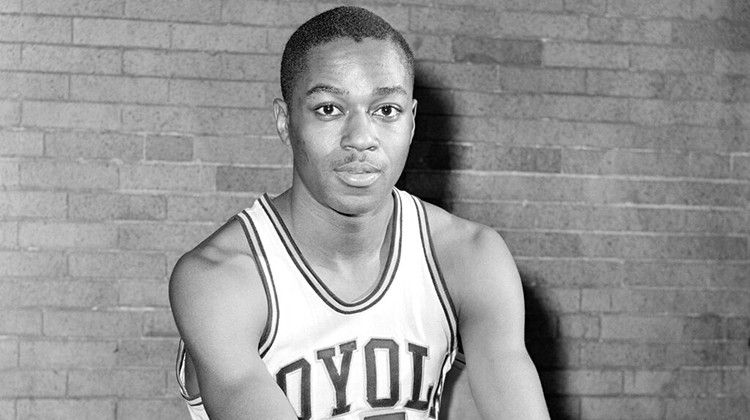 FILE - This is a Feb. 20, 1963, file photo showing Loyola University basketball player Jerry Harkness. Harkness, who led Loyola Chicago to a barrier-breaking national basketball championship and a was civil rights pioneer, has died. He was 81. The school announced Harkness passed away Tuesday morning, Aug. 24, 2021. - AP Photo/Paul Cannon, File