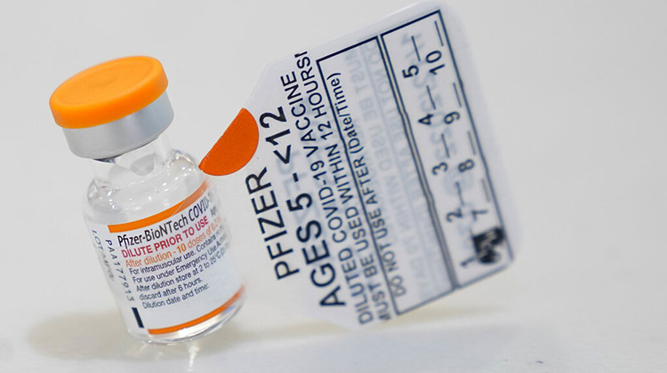 A vial with the Pfizer-BioNTech COVID-19 vaccine for children five to 12 years is seen at The Children's Hospital at Montefiore, Wednesday, Nov. 3, 2021, in the Bronx borough of New York. The U.S. enters a new phase Wednesday in its COVID-19 vaccination campaign, with shots now available to millions of elementary-age children in what health officials hailed as a major breakthrough after more than 18 months of illness, hospitalizations, deaths and disrupted education. - AP Photo/Mary Altaffer