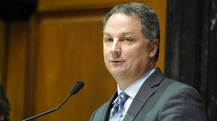 Speaker of the House Todd Huston, R-Fishers, speaks during the first day of the legislative session at the the Statehouse, Tuesday, Jan. 4, 2022, in Indianapolis. - AP Photo/Darron Cummings