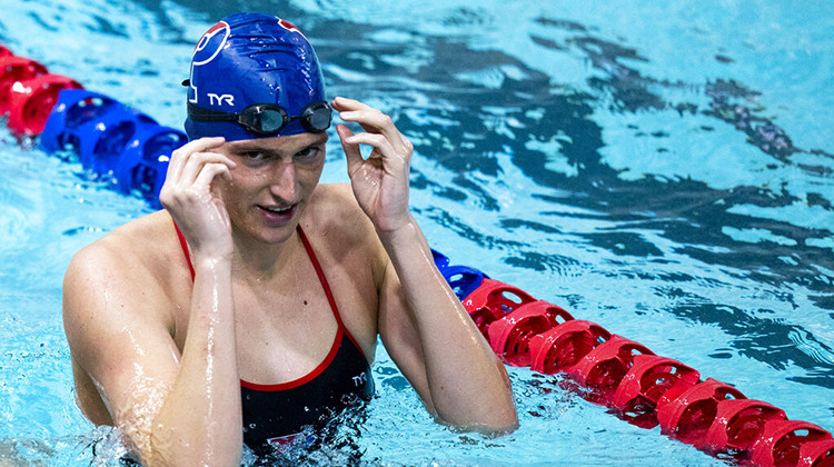 Pennsylvania's Lia Thomas looks on in the warm-up pool during a swim meet, Saturday, Jan. 8, 2022, in Philadelphia. The NCAA has adopted a sport-by-sport approach for transgender athletes, bringing the organization in line with the U.S. and International Olympic Committees. NCAA rules on transgender athletes returned to the forefront when Thomas started smashing records this year. - AP Photo/Chris Szagola