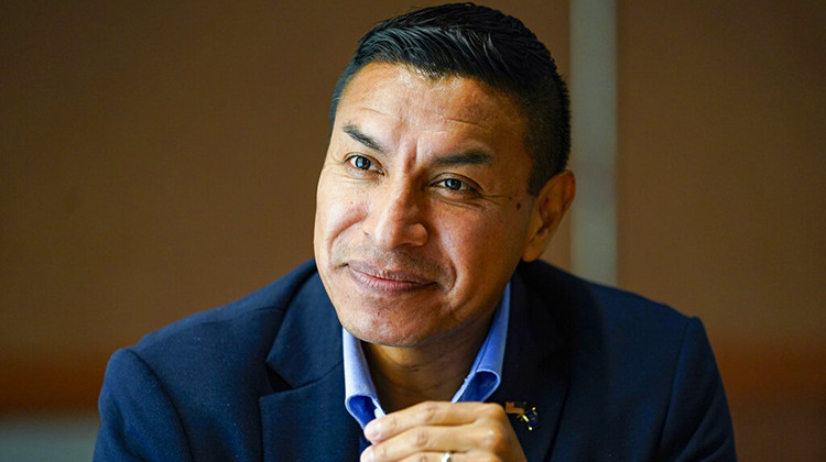 Republican candidate for Indiana Secretary of State Diego Morales speaks during an interview in Indianapolis, Tuesday, Sept. 20, 2022. - AP Photo/Michael Conroy