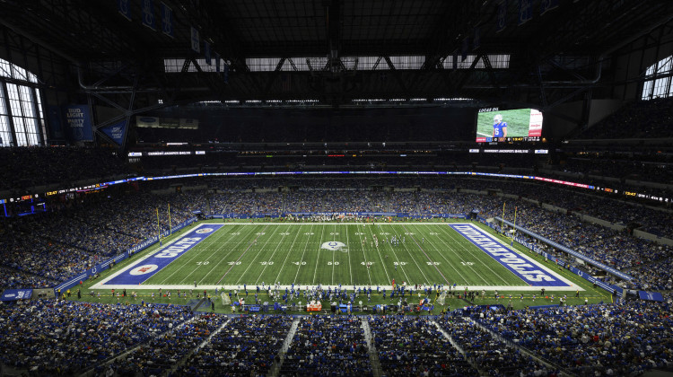 I think we could use this one with the caption: A general overall interior view of Lucas Oil Stadium on Sunday, Oct. 30, 2022, in Indianapolis.  - AP Photo/Zach Bolinger