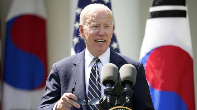 President Joe Biden speaks during a news conference with South Korea's President Yoon Suk Yeol in the Rose Garden of the White House Wednesday, April 26, 2023, in Washington.  - Andrew Harnik/AP