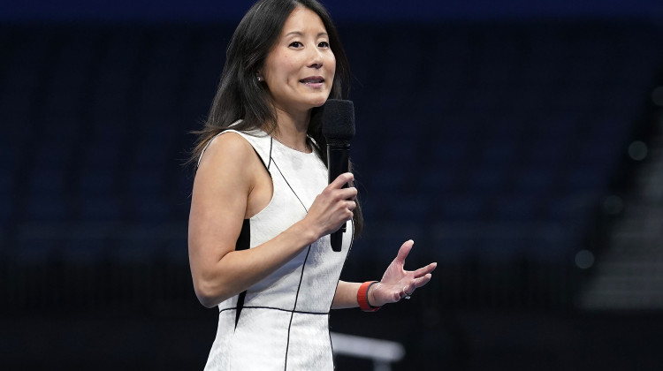 Li Li Leung, president of USA Gymnastics, speaks during the U.S. gymnastics championships Aug. 18, 2022, in Tampa, Fla. Leung announced Wednesday, Aug. 23, 2023, that the organization is looking to build a centralized training and wellness center that would allow each of its national teams across various disciplines to train in the same place.  - AP Photo/Chris O'Meara, File