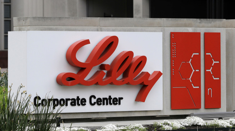 A sign for Eli Lilly & Co. stands outside their corporate headquarters in Indianapolis on April 26, 2017. Zepbound, a new version of the company's popular diabetes treatment Mounjaro can be sold as a weight-loss drug, U.S. regulators announced Wednesday, Nov. 8, 2023. (AP Photo/Darron Cummings)