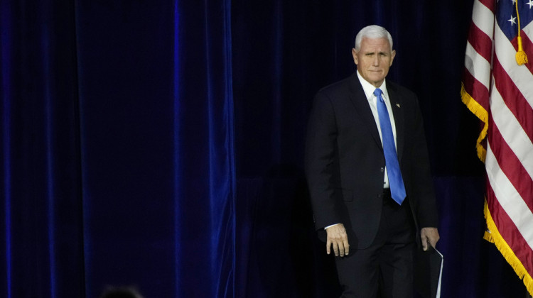 Former Vice President Mike Pence speaks at an annual leadership meeting of the Republican Jewish Coalition, Saturday, Oct. 28, 2023, in Las Vegas. Pence is dropping his bid for the Republican presidential nomination, ending his campaign for the White House. He said in Las Vegas that "after much prayer and deliberation, I have decided to suspend my campaign for president effective today."  - (AP Photo/John Locher)