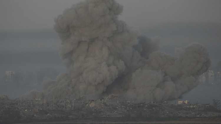 Smoke rises following an Israeli airstrike in the Gaza Strip, moments before the start of a temporary cease-fire between Hamas and Israel, as seen from southern Israel, Friday, Nov. 24, 2023. - Leo Correa/AP / AP