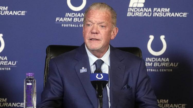 Indianapolis Colts owner Jim Irsay speaks during a news conference at the NFL football team's practice facility Monday, Nov. 7, 2022, in Indianapolis. Irsay is being treated for a severe respiratory illness and will be unable to perform with his band later this week, team officials said Tuesday, Jan. 9, 2024. - AP Photo/Darron Cummings, File