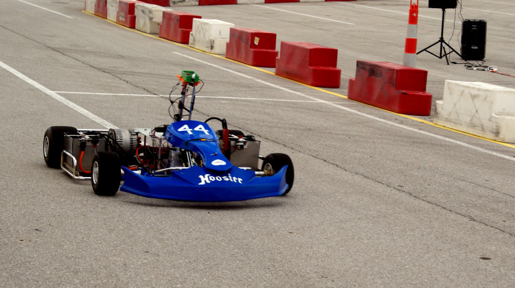 A Purdue University team's autonomous kart makes its way around a track in the Indianapolis Motor Speedway. - Samantha Horton/IPB News