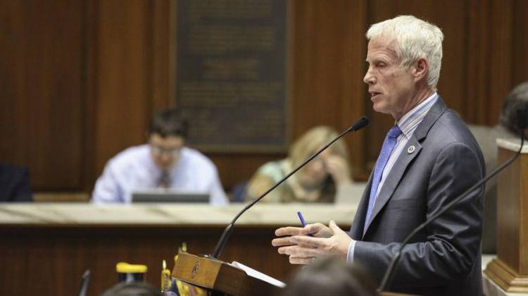 State Rep. Bob Behning, R-Indianapolis, who authored House Bill 1005, speaks at the Statehouse in this 2018 file photo. - WFYI News