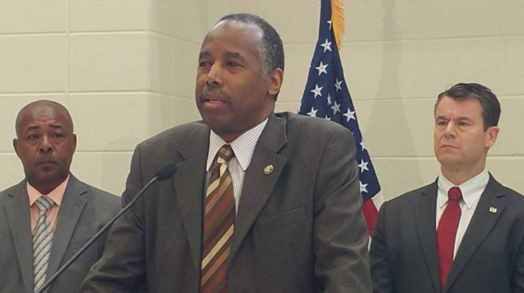 HUD Secretary Ben Carson speaks at a press conference following a meeting with residents in East Chicago. - Annie Ropeik/IPB