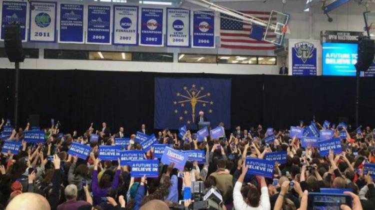 Thousands of people gathered at the Hillard Gates Sports Complex to hear Bernie Sanders speak at IPFW on May 2. - Lisa Ryan