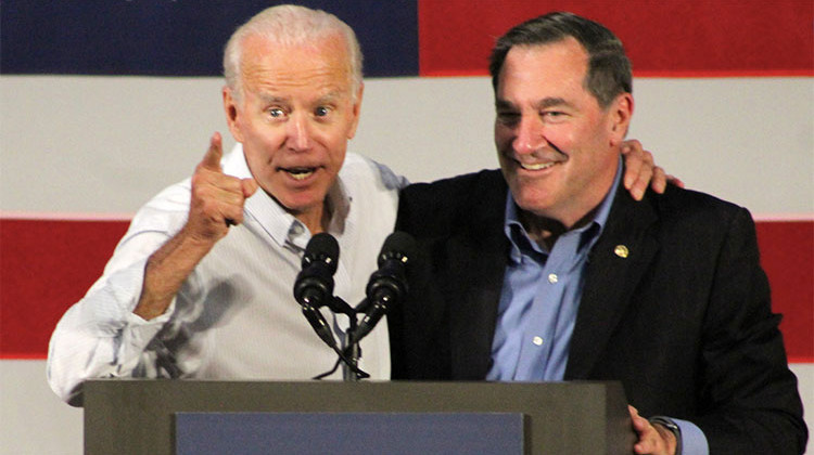 Former Vice President Joe Biden joins incumbent U.S. Sen. Joe Donnelly (D-Ind.) in Hammond Friday. - Samantha Horton/IPB News