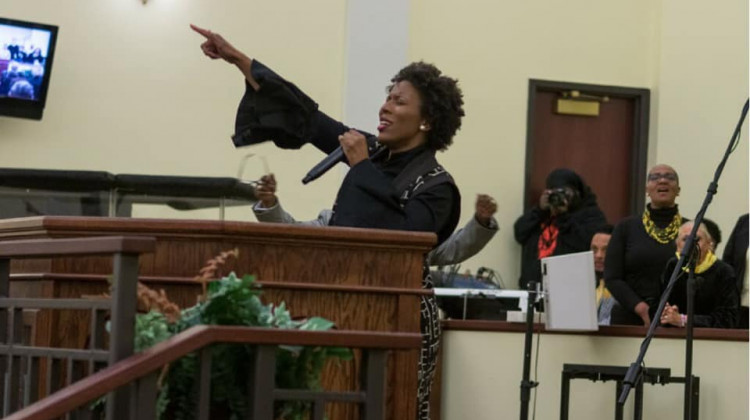 Rev. Shonda Gladden delivers a sermon in January 2020 at Union Missionary Baptist Church of Muncie for the Rev. Dr. Martin Luther King Jr. Community Worship service. Early on in her college career, Gladden learned she was pregnant, but when she went in for a first ultrasound, she learned there was no baby, just tissue in the uterus that needed to be removed. - Photo provided by Shonda Gladden