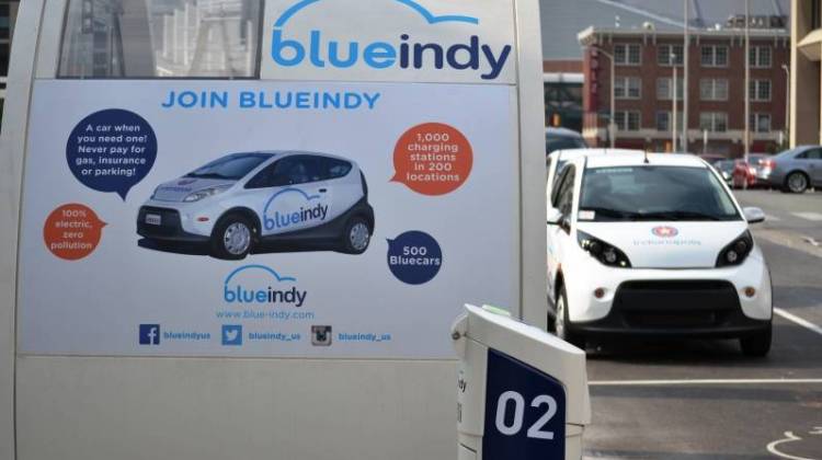 A BlueIndy charging station in downtown Indianapolis. (File photo) - Ryan Delaney/WFYI