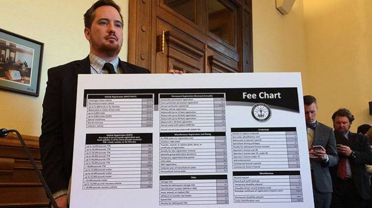 A display showing the Indiana BMV's proposed user fee system.  - Drew Daudelin