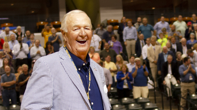 Indiana basketball icon Bobby "Slick" Leonard, pictured here during the premiere of the documentary Bobby "Slick" Leonard: Heart of a Hoosier, has died at the age of 88. - Doug Jaggers/WFYI