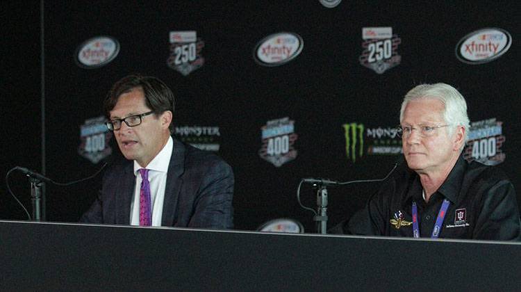 Indianapolis Motor Speedway President Doug Boles (left) and Medical Director Dr. Geoffrey Billows (right) talk to the media. - Doug Jaggers/WFYI