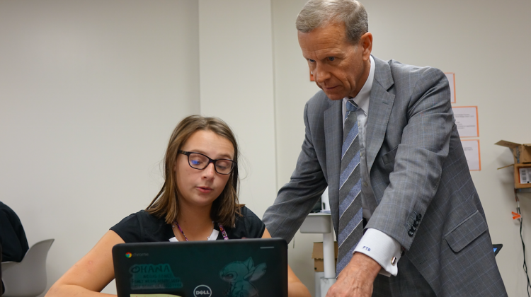 Frank Brogan, the U.S. assistant secretary for elementary and secondary education, visited Purdue Polytechnic High School on Sept. 12, 2018 as part of the U.S. Education's national back to school tour. - Eric Weddle/WFYI