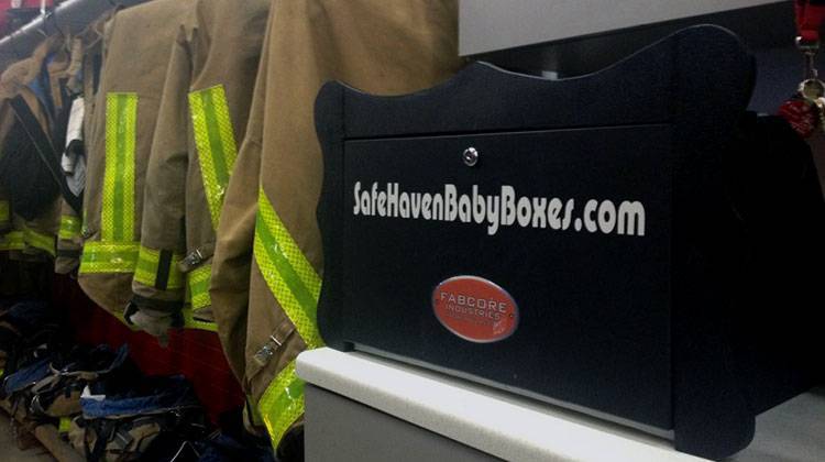 A prototype of the baby box sits on a counter in the Woodburn Fire Station just outside of Fort Wayne. The boxes are built into the walls of fire stations, police stations, hospitals or other qualified nonprofits, such as domestic violence shelters. - Gretchen Frazee